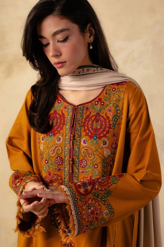 ZW23-5A: Elegant Embroidered Dhanak 3PC Suit | Winter Wear