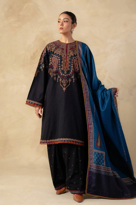 ZW23-8B: Modern Embroidered Dhanak 3PC Suit | Cozy Winter