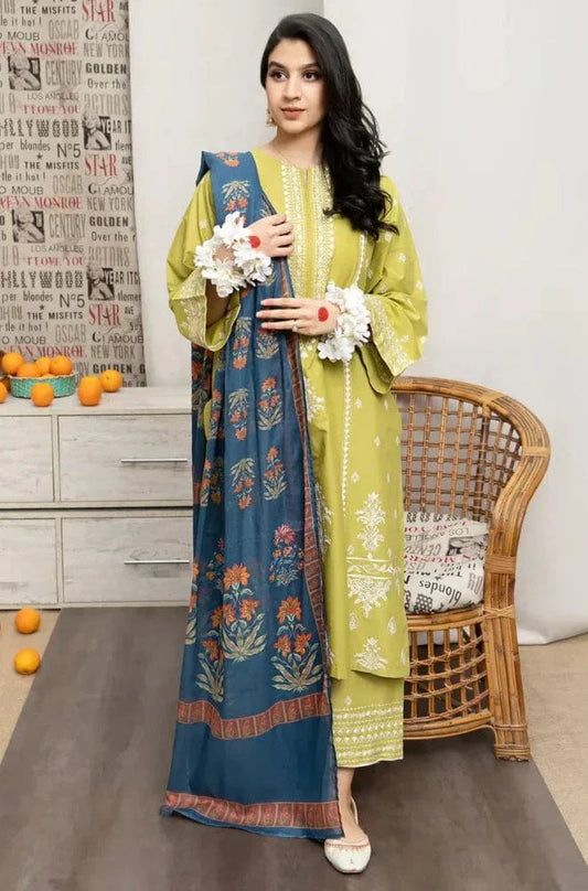 AR-720: Popular Lawn Embroidered 3PC Suit with Chiffon Dupatta