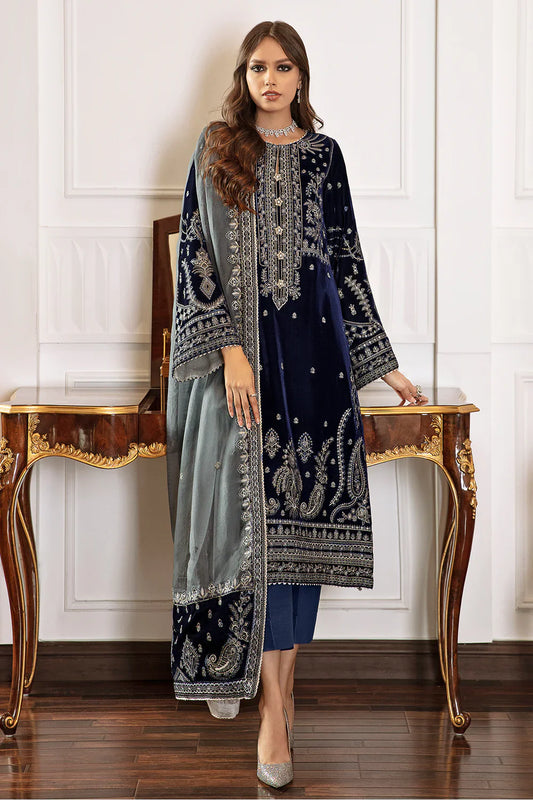 Zimal: Luxury Velvet Embroidered 3PC Suit | Formal Winter Wear