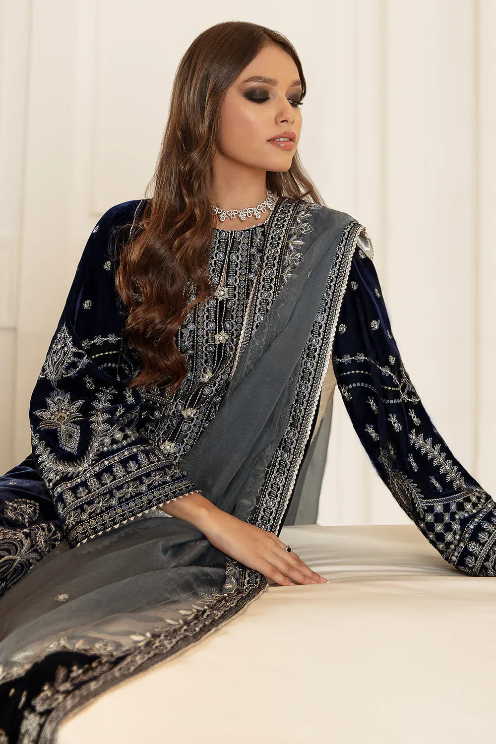 Zimal: Luxury Velvet Embroidered 3PC Suit | Formal Winter Wear