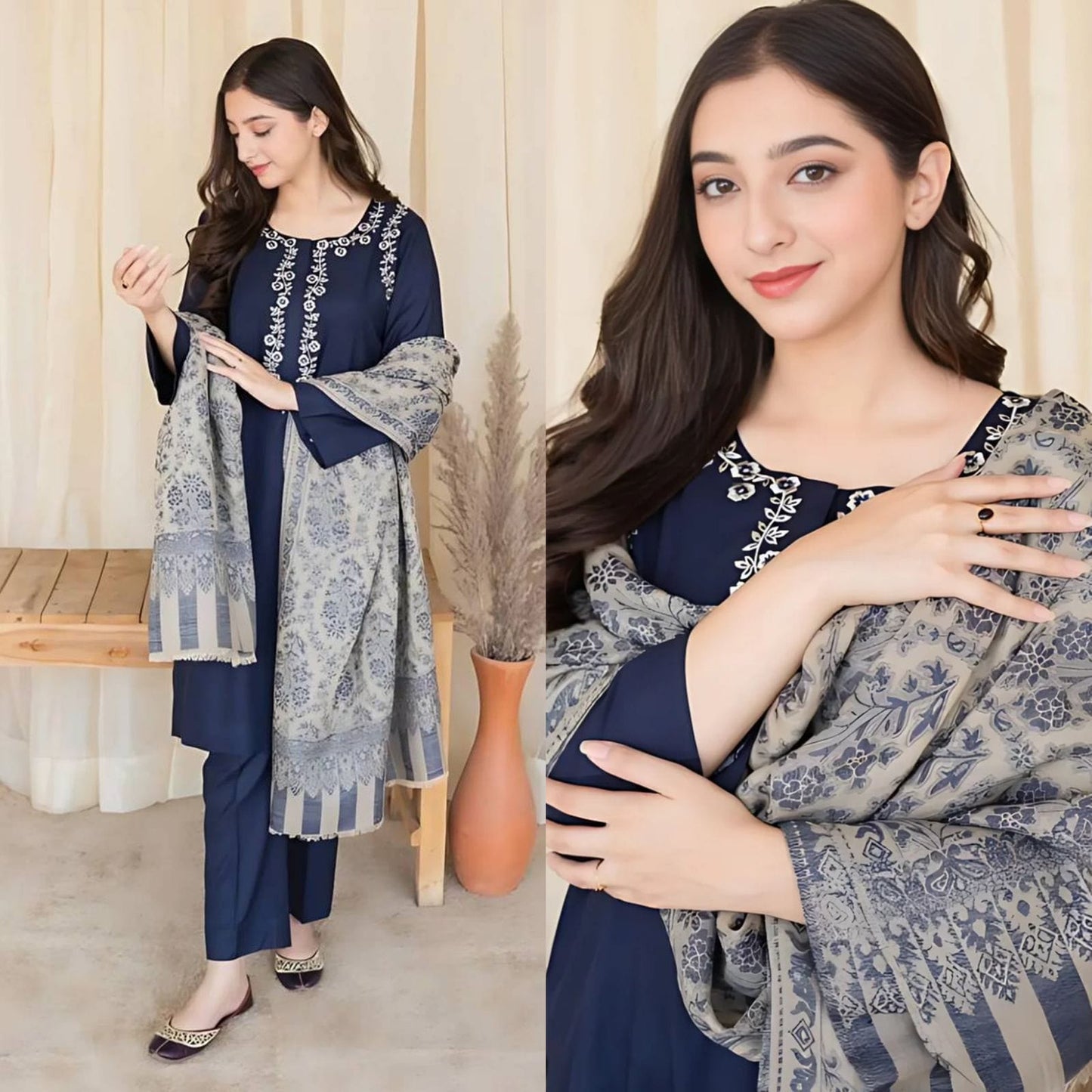 AS-841: Classic Blue Embroidered Lawn 3PC Suit | Summer