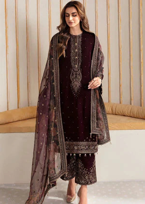 HEART MEHROON: Rich Maroon Velvet Embroidered 3PC Suit