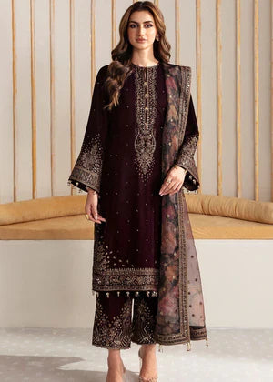 HEART MEHROON: Rich Maroon Velvet Embroidered 3PC Suit