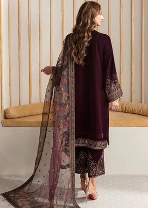 HEART MEHROON: Rich Maroon Velvet Embroidered 3PC Suit