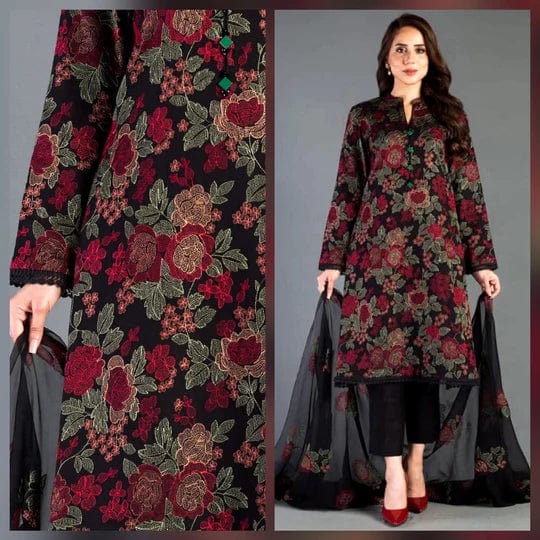Lawn Embroidered Suit, Summer Daily Wear, A-345, 3PC Stitched Lawn, Casual Summer Dress, Breathable Fabric, Elegant Lawn
