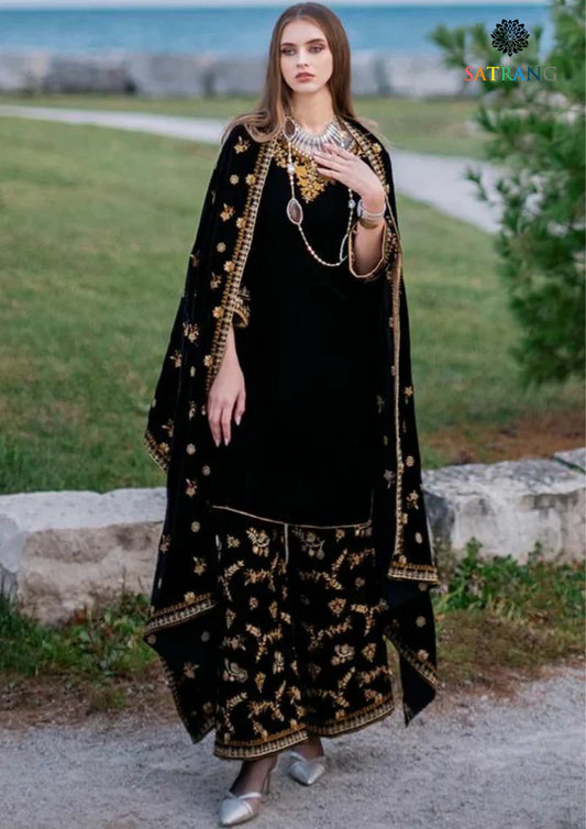 BLACK DHALIA: Dramatic Velvet 3PC Suit | Floral Motif