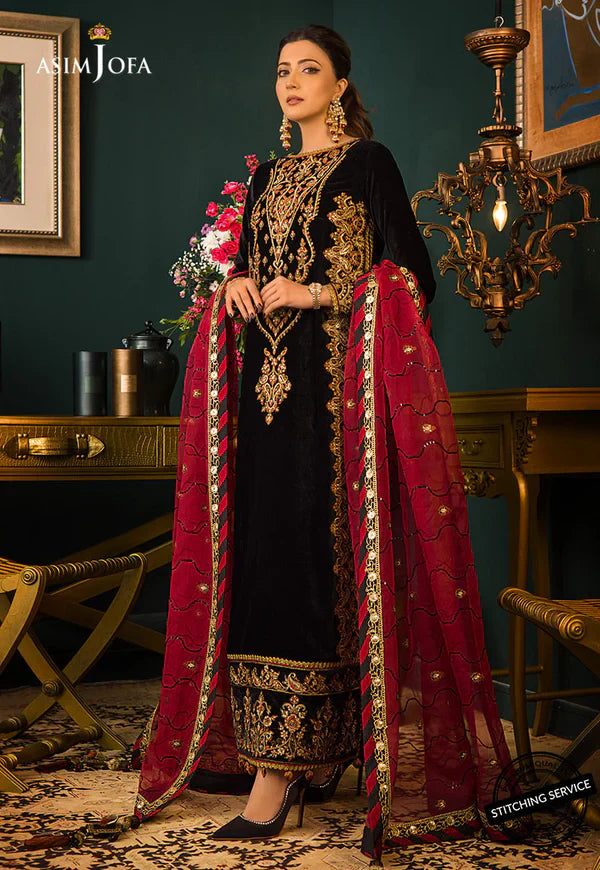 CRYSTAL BLACK: Sparkling Velvet 3PC Suit with Crystal Work