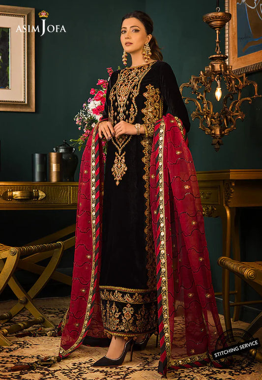 CRYSTAL BLACK: Sparkling Velvet 3PC Suit with Crystal Work