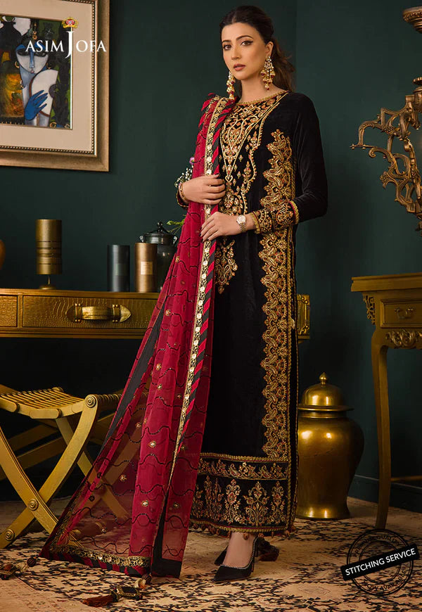 CRYSTAL BLACK: Sparkling Velvet 3PC Suit with Crystal Work