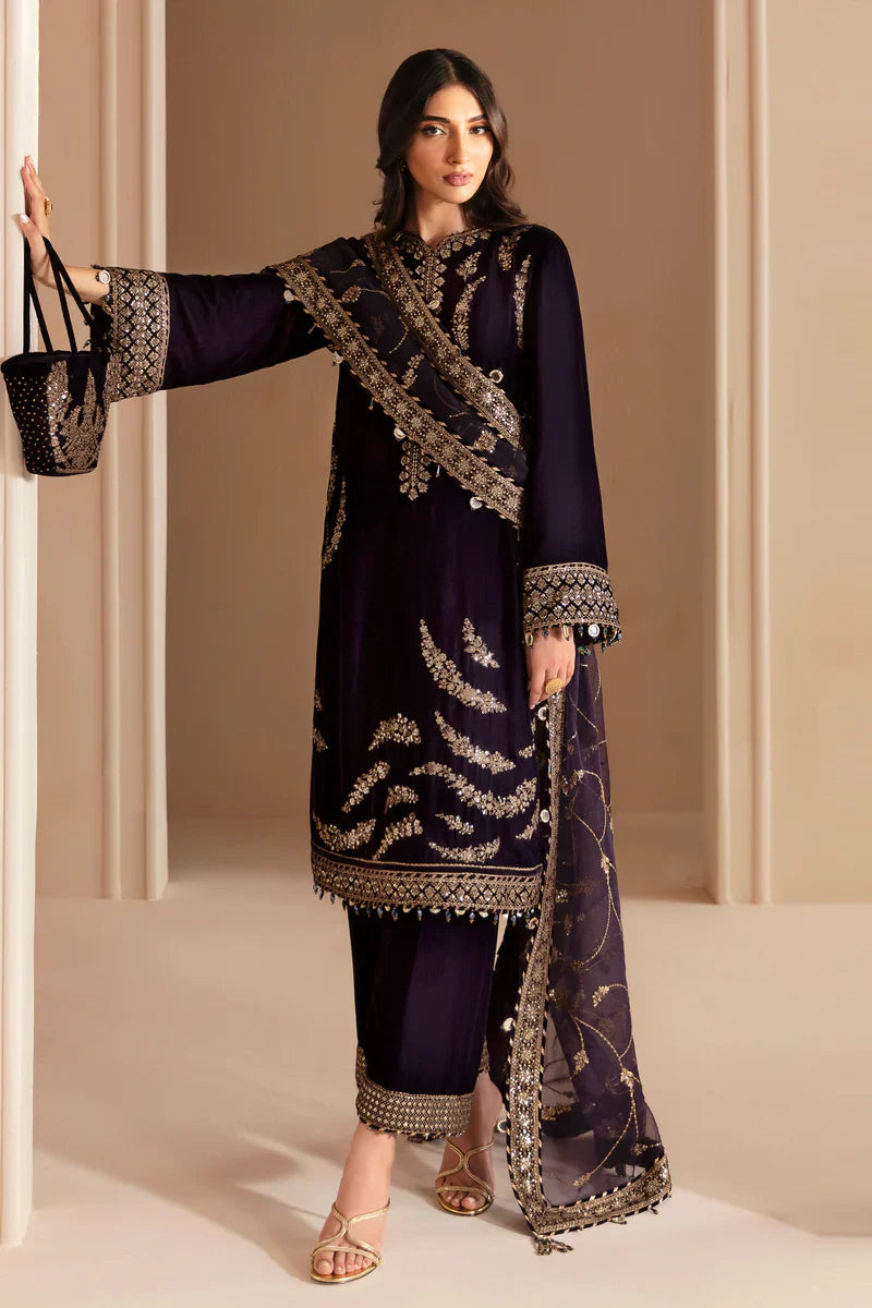 COSMIC DUSK: Luxury Velvet 3PC Suit in Deep Charcoal Tone