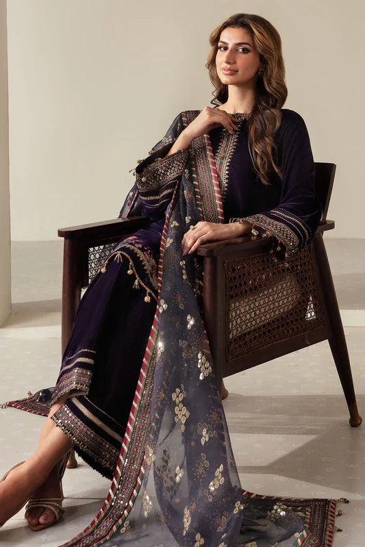 BLACK PEARL: Classic Black Velvet Embroidered 3PC Suit