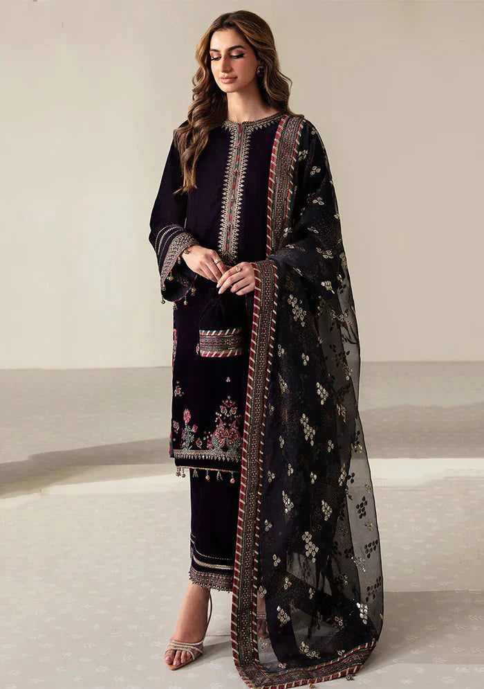 BLACK PEARL: Classic Black Velvet Embroidered 3PC Suit