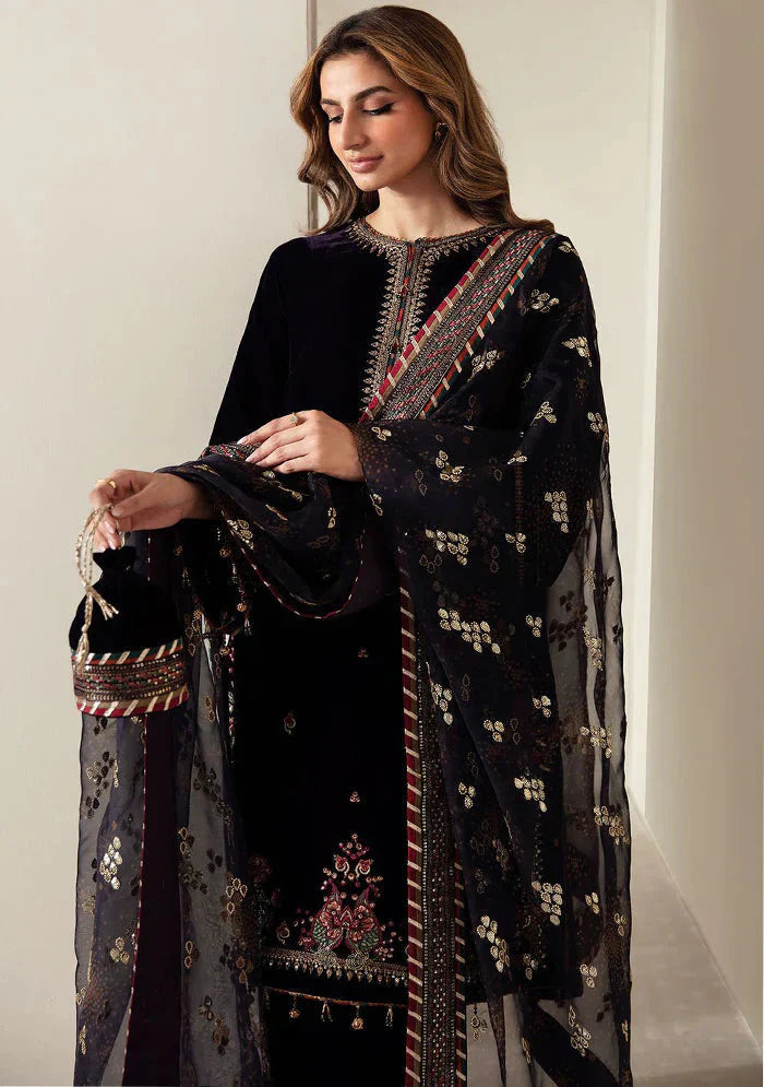 BLACK PEARL: Classic Black Velvet Embroidered 3PC Suit