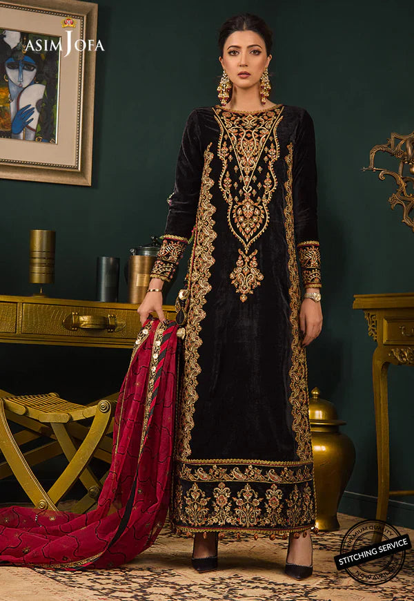 CRYSTAL BLACK: Sparkling Velvet 3PC Suit with Crystal Work