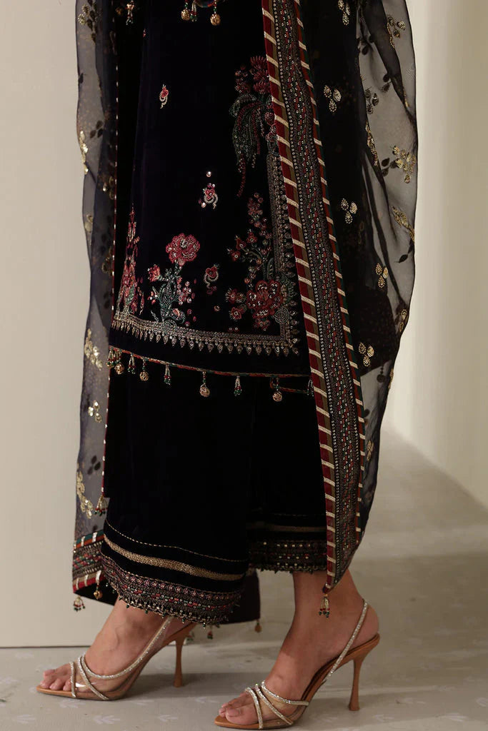 BLACK PEARL: Classic Black Velvet Embroidered 3PC Suit