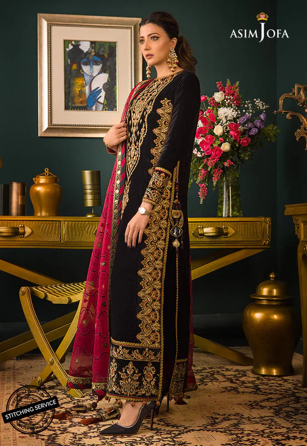 CRYSTAL BLACK: Sparkling Velvet 3PC Suit with Crystal Work