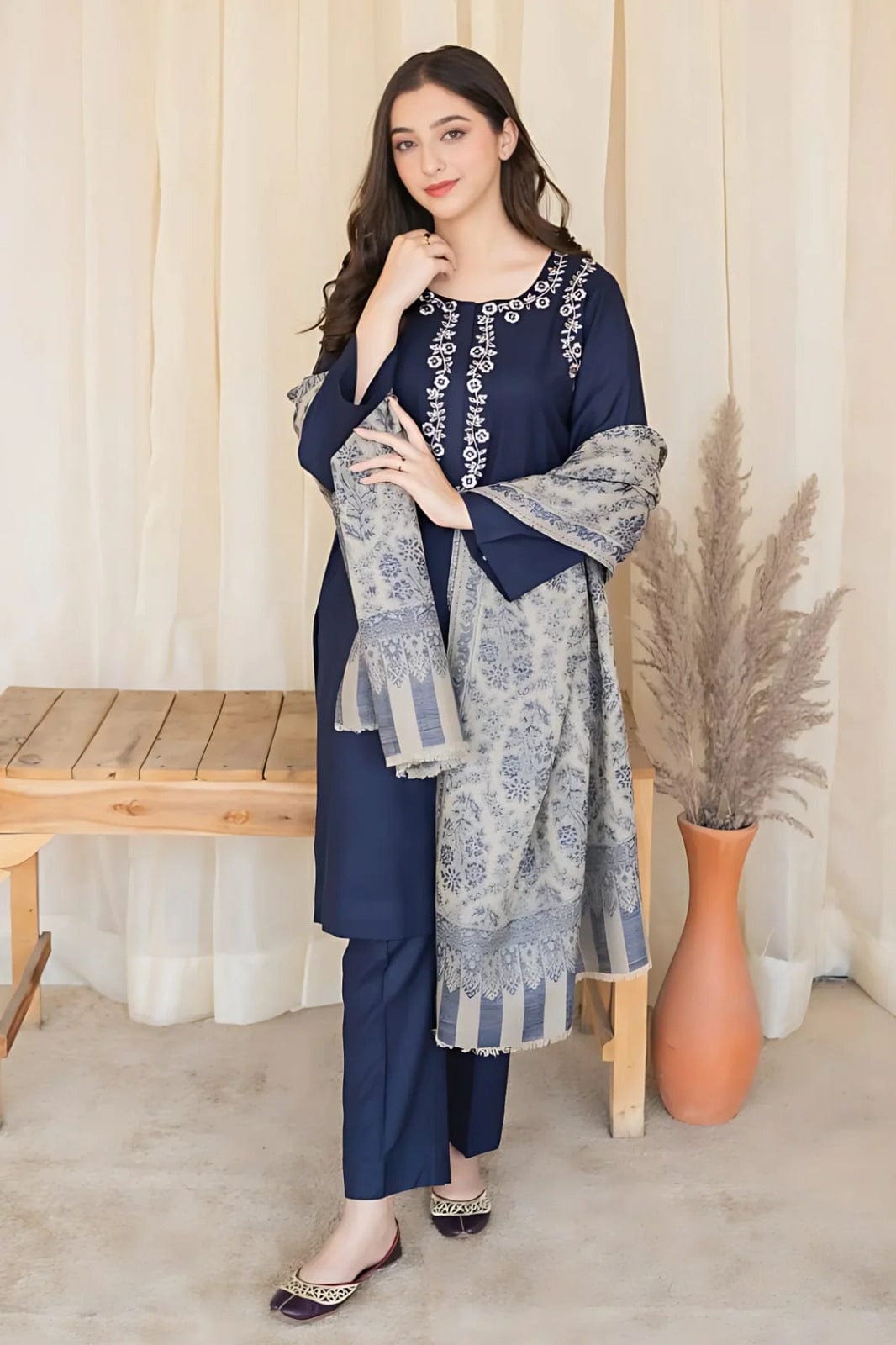 AS-841: Classic Blue Embroidered Lawn 3PC Suit | Summer