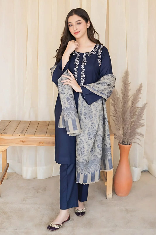 AS-841: Classic Blue Embroidered Lawn 3PC Suit | Summer