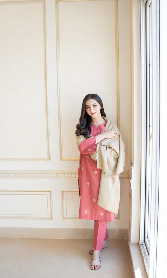 DUSTY PINK: Elegant Embroidered 3PC Suit | Modern Festive Wear