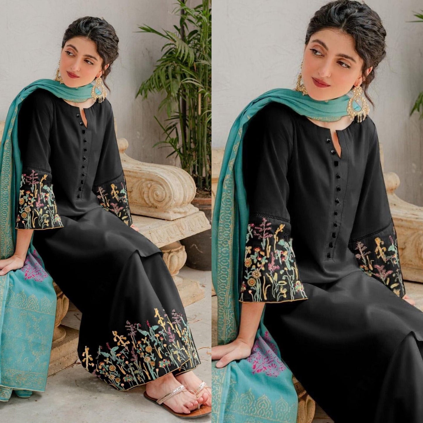 AS-882: Black Dhanak Embroidered 3PC Suit | Formal Winter Wear