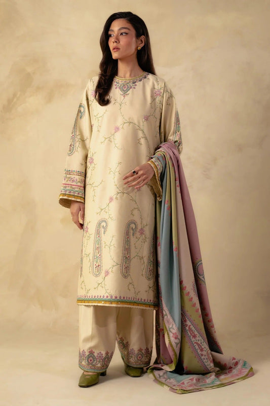 ZW23-3A: Classic Embroidered Dhanak 3PC Suit | Winter Essential