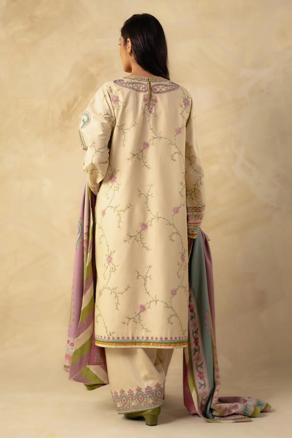 ZW23-3A: Classic Embroidered Dhanak 3PC Suit | Winter Essential