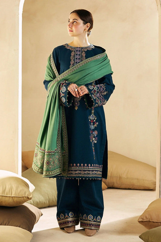 ZW23-7B: Stylish Embroidered Winter 3PC Suit | Cozy Dhanak